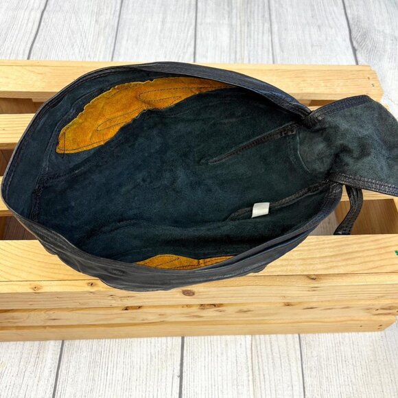 Black Leather Biker Skull Cap / Head Wrap with Orange Flames - Picture 6 of 6